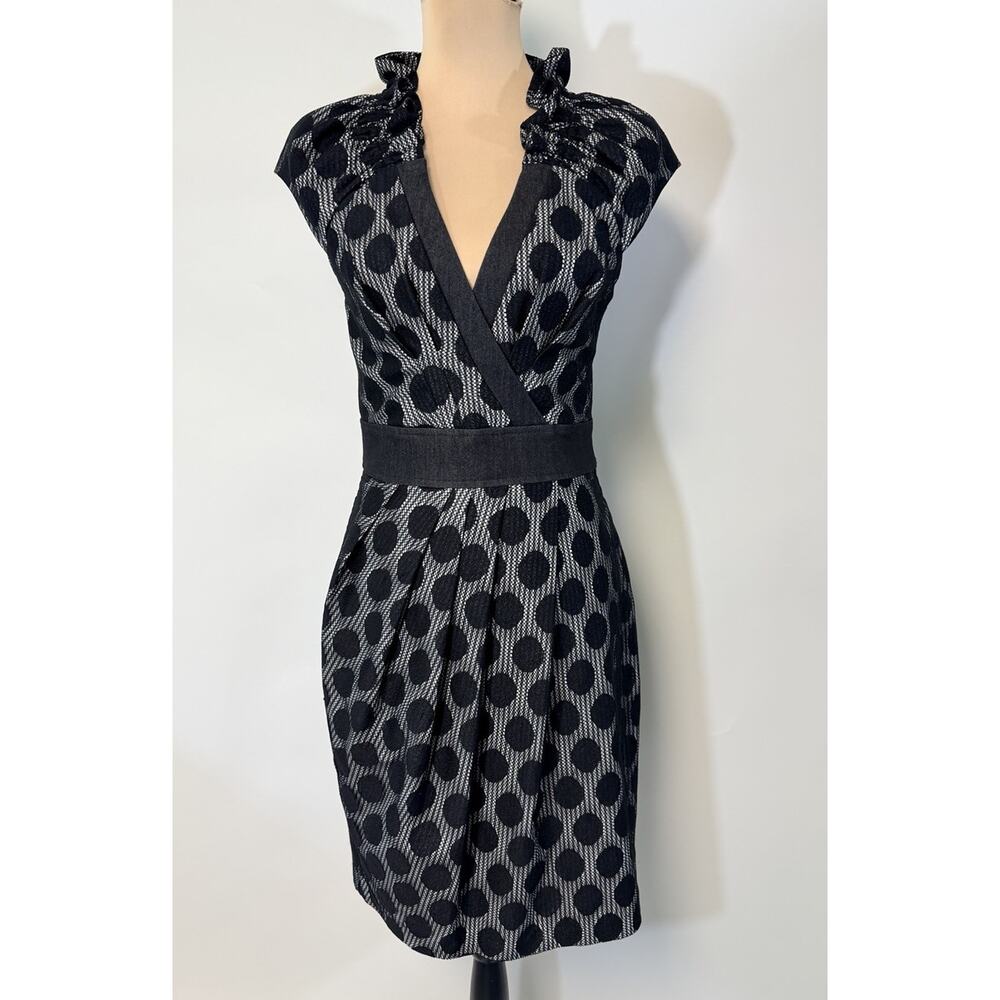 Eva Franco Polka‎ Dot Overlay Dress Retro Fit Flare Women Sz 6 Ruffles Cocktail